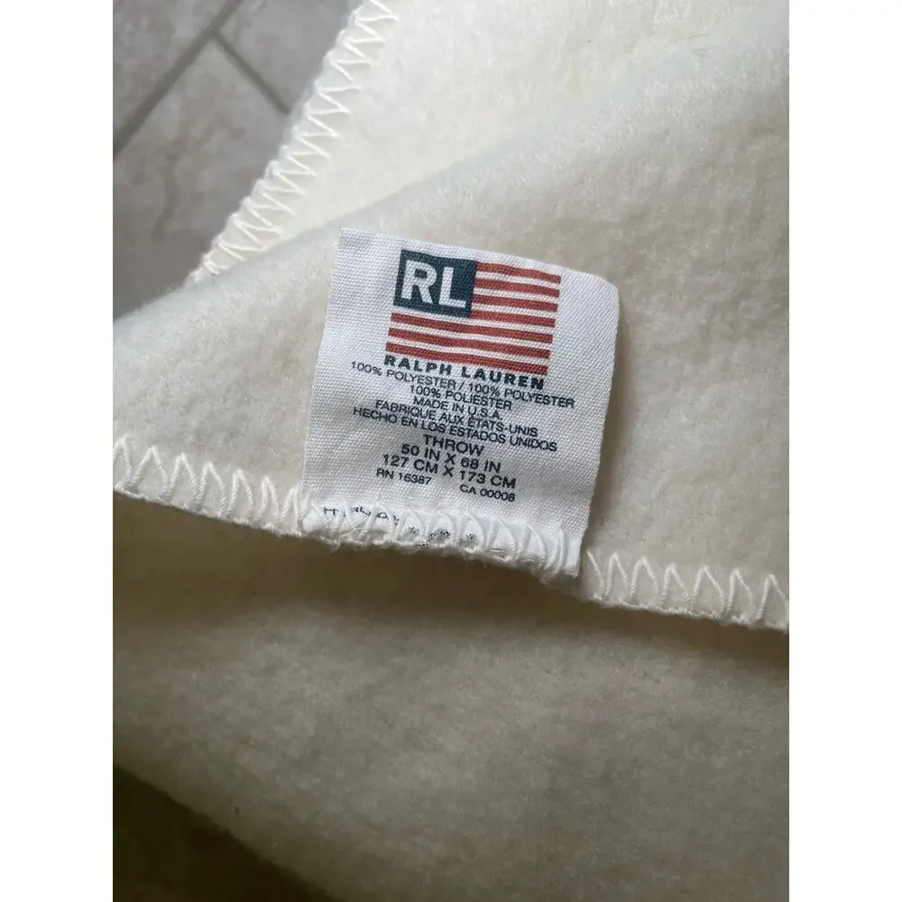 Vtg Ralph Lauren Winter Polo Bear Fleece Throw Blanket Ivory 50x68